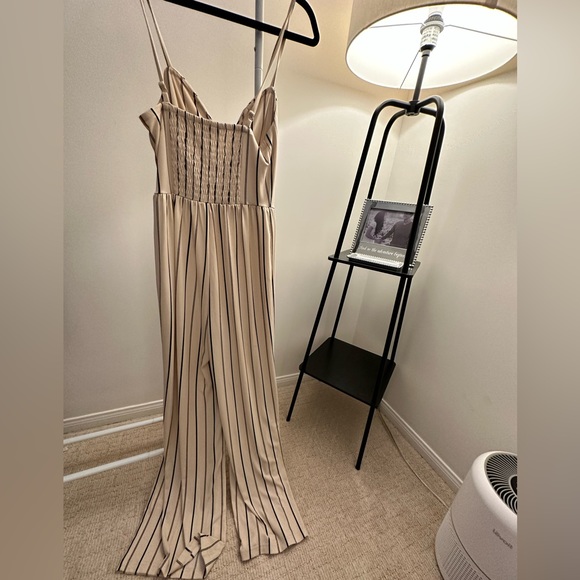 SOLD: Cream Striped Jumpsuit - Picture 2 of 4